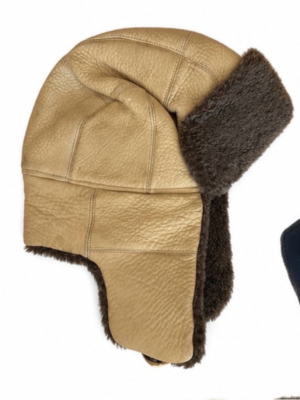 Vintage Tan Leather Trapper Aviator Winter Hat Unisex
